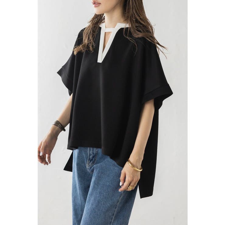 接触冷感 配色キーネックダンボールポンチョ 77-003948 | BONJOUR SAGAN | 詳細画像12 