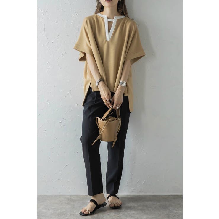 接触冷感 配色キーネックダンボールポンチョ 77-003948 | BONJOUR SAGAN | 詳細画像18 