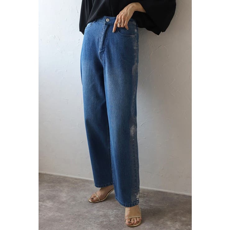 BLUE | 箔サイドラインデニムパンツ 77-003970 | BONJOUR SAGAN