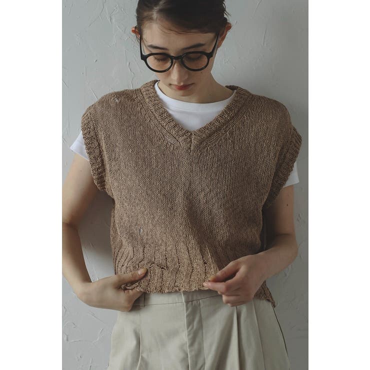 MOCHA | damaged knit vest | BONJOUR SAGAN