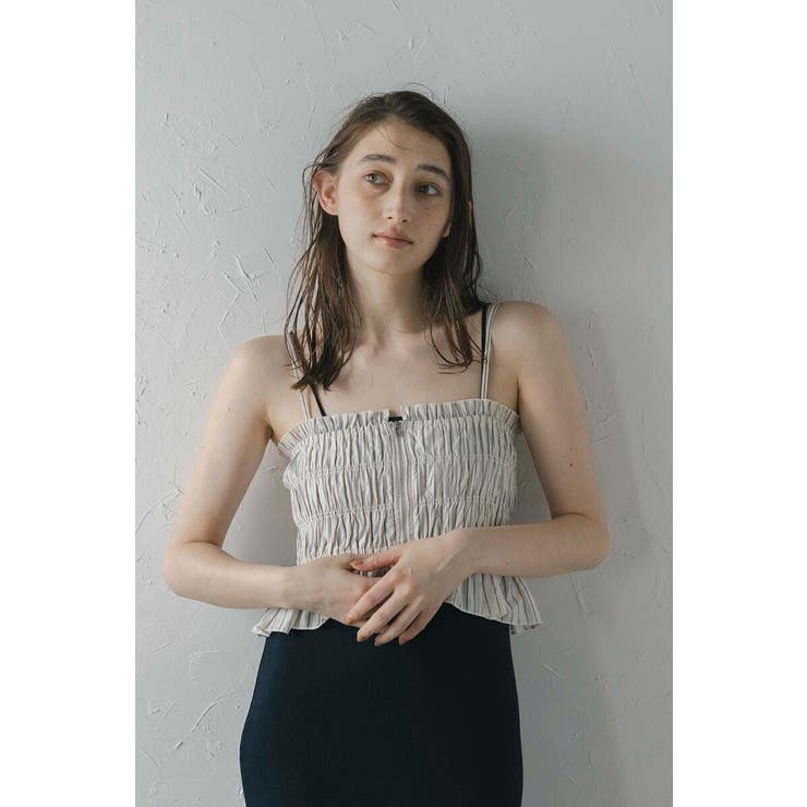 IVORY | shirring stripe bustier | BONJOUR SAGAN