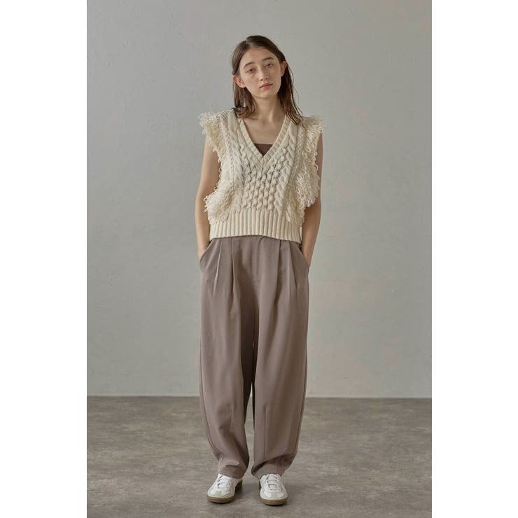 GRAY-BEIGE | twill curved slacks | BONJOUR SAGAN