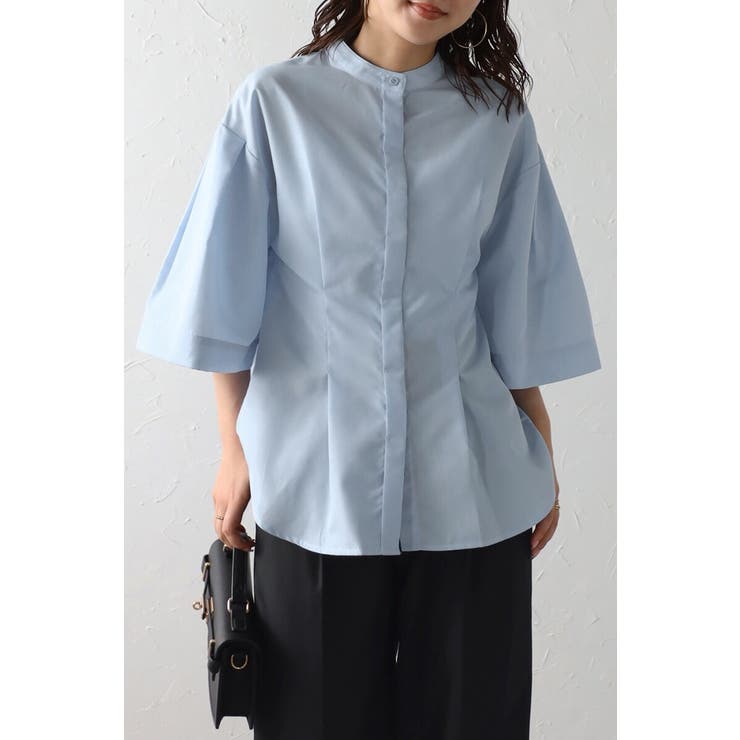 LIGHT-BLUE | リラクシーノーカラーウエストタックシャツ 77-004026 | BONJOUR SAGAN