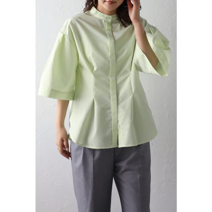 LIGHT-GREEN | リラクシーノーカラーウエストタックシャツ 77-004026 | BONJOUR SAGAN