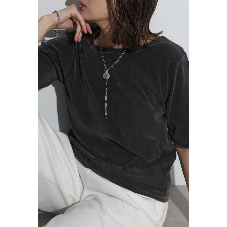 CHARCOAL-GRAY | ハーフスリーブベロアT 77-004107 | BONJOUR SAGAN