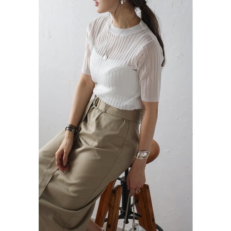 WHITE | メタリックシアーニットT 77-004160 | BONJOUR SAGAN