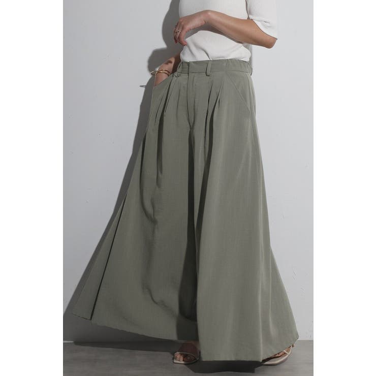 KHAKI-GRAY | タックフレアワイドパンツ 77-004169 | BONJOUR SAGAN
