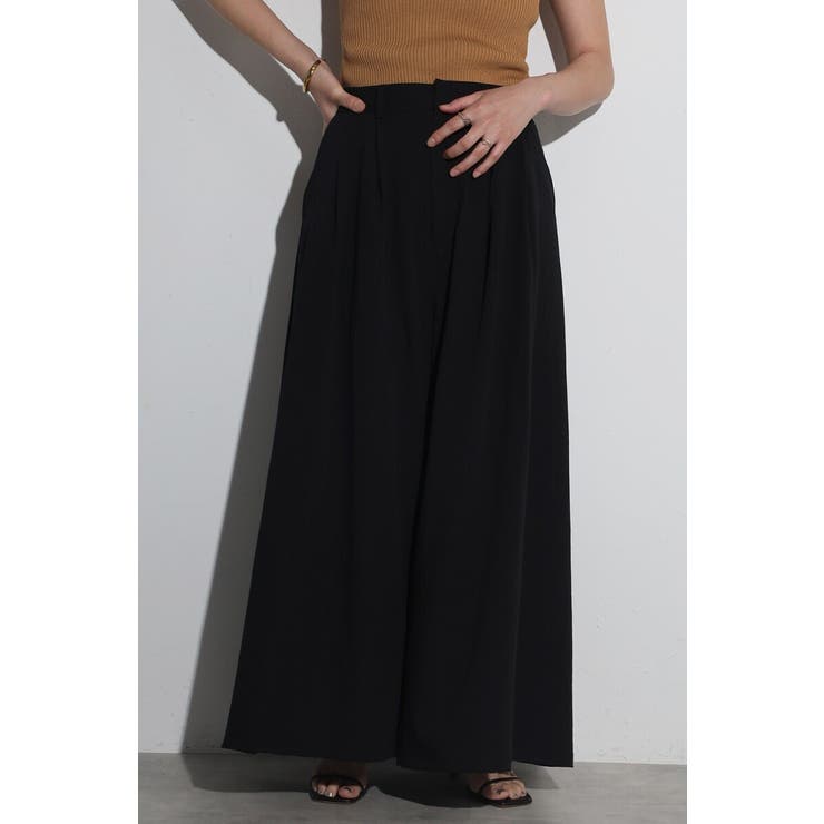 BLACK | タックフレアワイドパンツ 77-004169 | BONJOUR SAGAN