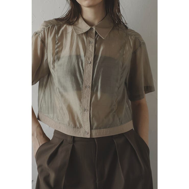 KHAKI | sheer shiny shirt | BONJOUR SAGAN