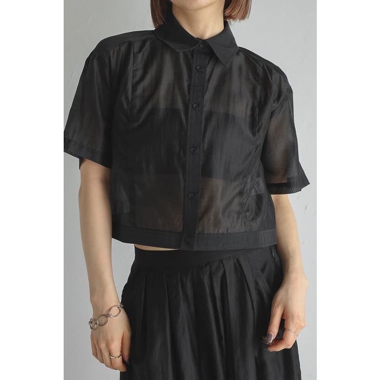 BLACK | sheer shiny shirt | BONJOUR SAGAN