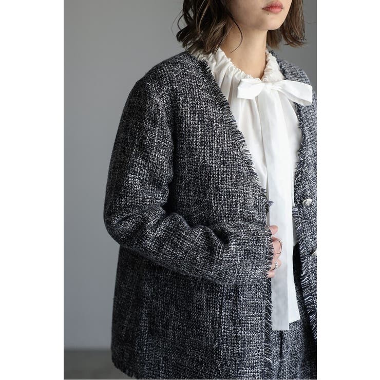 ツイードフリンジVネックジャケット 77-004464 | BONJOUR SAGAN | 詳細画像4 