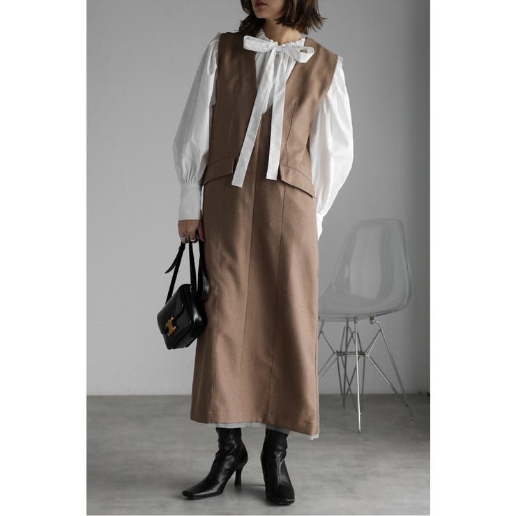 MOCHA | ライトツイルレイヤード風Vネックジャンスカ 77-004499 | BONJOUR SAGAN