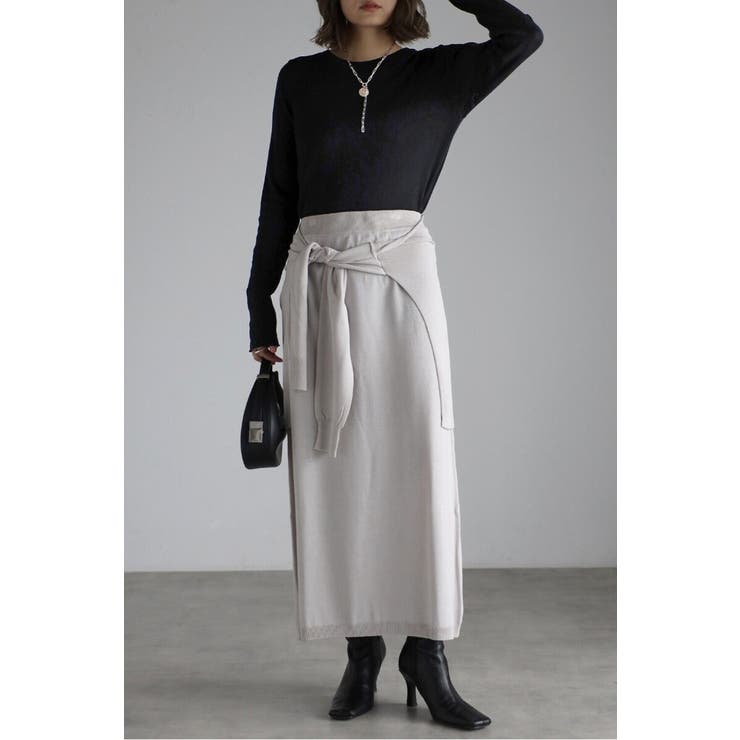 LIGHT-GRAY | レイヤード風ニットIラインスカート 77-004553 | BONJOUR SAGAN