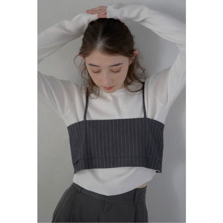 DARK-GRAY | back ribbon pinstripe | BONJOUR SAGAN