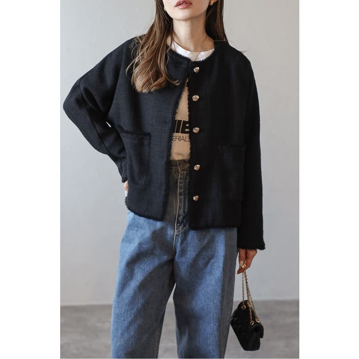 ツイードゴールド釦フリンジジャケット | BONJOUR SAGAN | 詳細画像2 