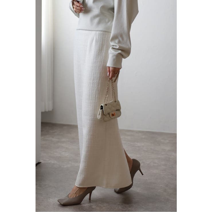 IVORY | ツイードIラインバックスリットスカート 77-004588 | BONJOUR SAGAN