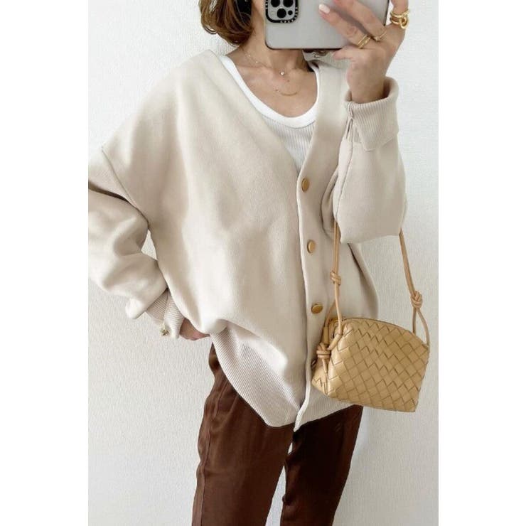 IVORY | ゴールドボタン ダンボールカーディガン | BONJOUR SAGAN