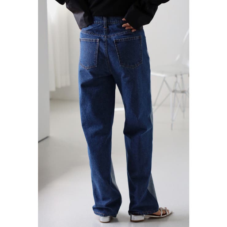 バイカラーストレートデニムパンツ 88-002926[品番：BLEW0001416