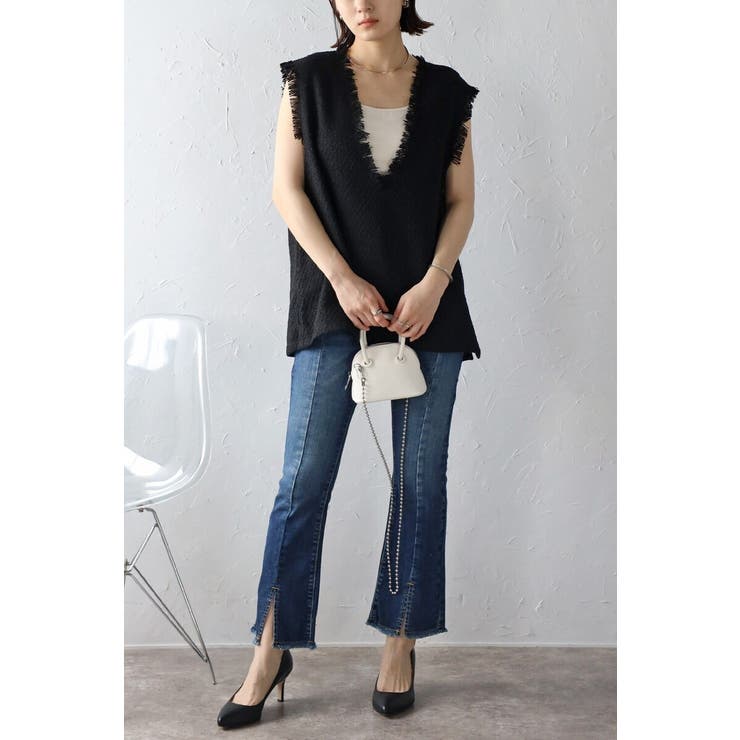 ツイードフリンジディープVベスト 88-002936 | BONJOUR SAGAN | 詳細画像1 