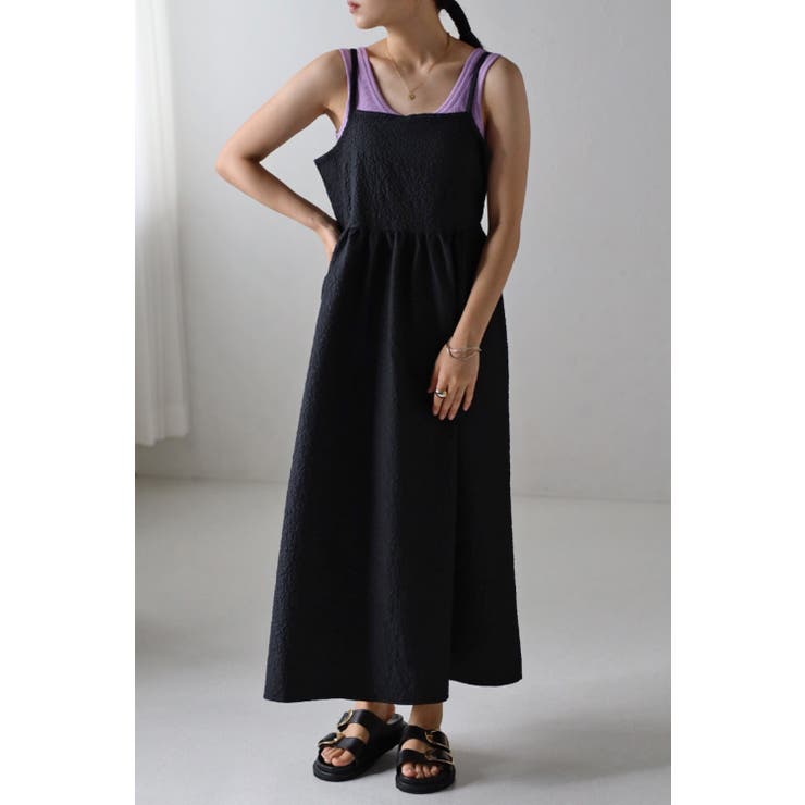 BLACK | ふくれジャガードフレアキャミワンピース 88-002963 | BONJOUR SAGAN