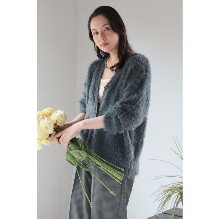 CHARCOAL-GRAY | shaggy knit cardigan / シャギーニットカーディガン | BONJOUR SAGAN