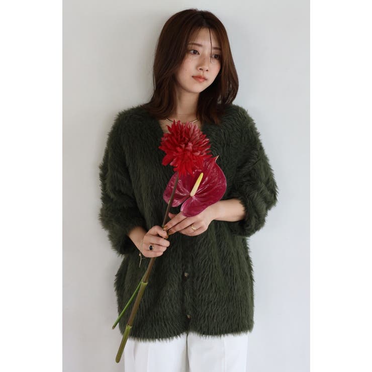 DARK-KHAKI | shaggy knit cardigan / シャギーニットカーディガン | BONJOUR SAGAN