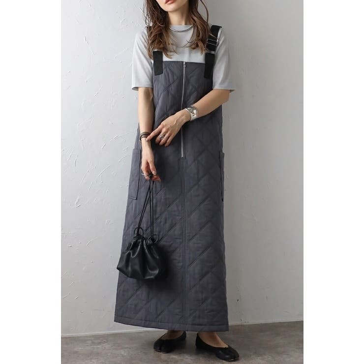 CHARCOAL-GRAY | 配色キルティングジャンパースカート 88-003428 | BONJOUR SAGAN