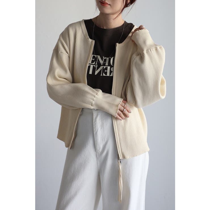 IVORY | ダブルジップダンボールリブニットカーディガン 88-003686 | BONJOUR SAGAN