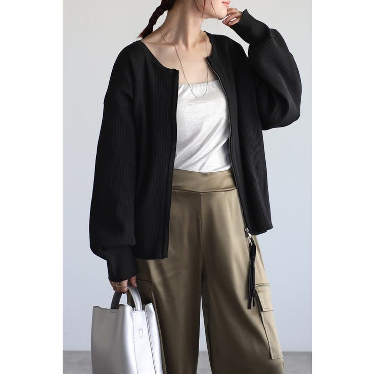 ダブルジップダンボールリブニットカーディガン 88-003686 | BONJOUR SAGAN | 詳細画像1 