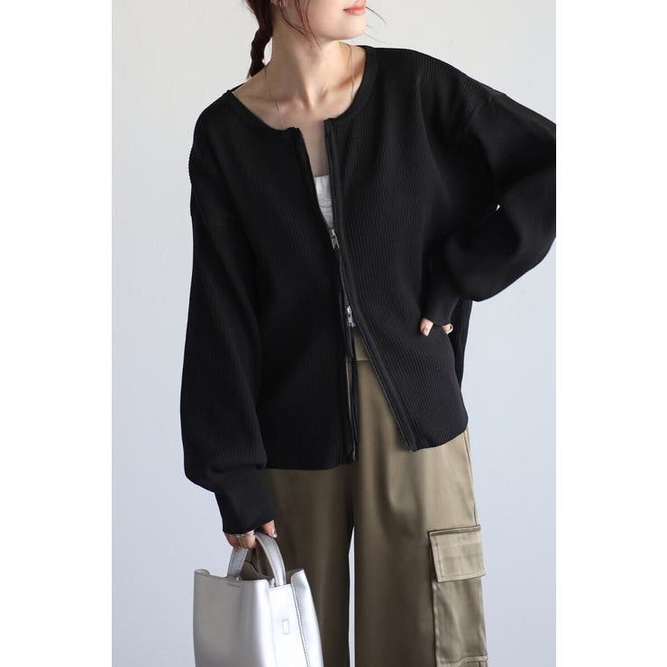 ダブルジップダンボールリブニットカーディガン 88-003686 | BONJOUR SAGAN | 詳細画像4 