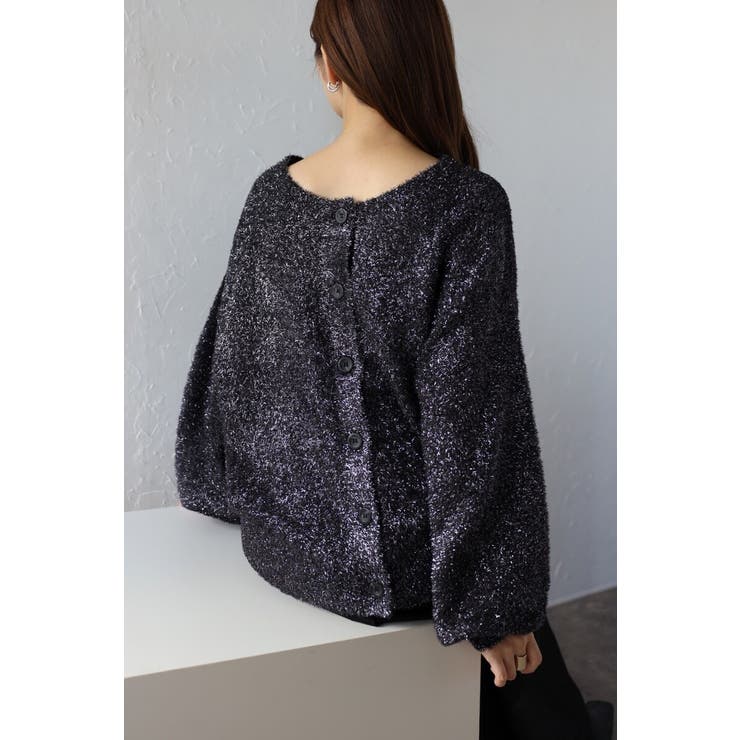 BLACK | 前後2WAYラメシャギークルーネックカーディガン 88-003687 | BONJOUR SAGAN