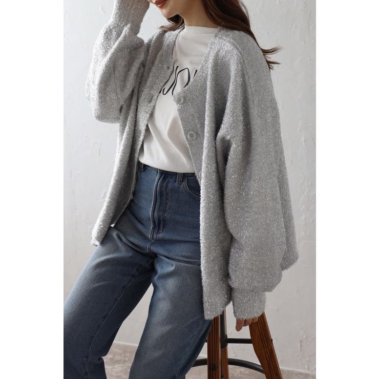 前後2WAYラメシャギークルーネックカーディガン 88-003687 | BONJOUR SAGAN | 詳細画像1 