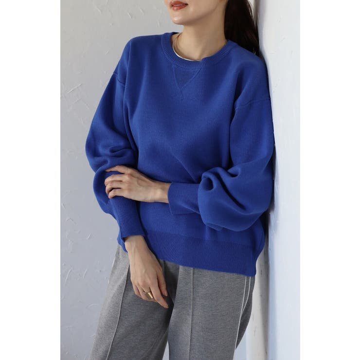 BLUE | Vガゼットスウェットライクニットプルオーバー 88-003689 | BONJOUR SAGAN