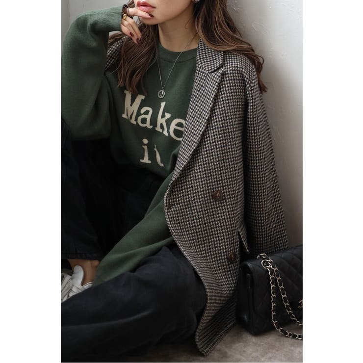 KHAKI | Make it Happenロゴニット 88-003883 | BONJOUR SAGAN