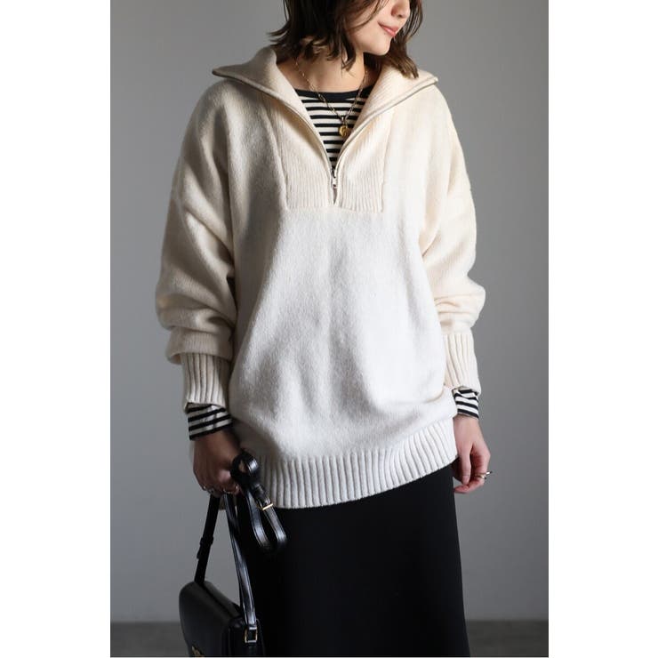 IVORY | ハイネックハーフジップニット 88-003887 | BONJOUR SAGAN