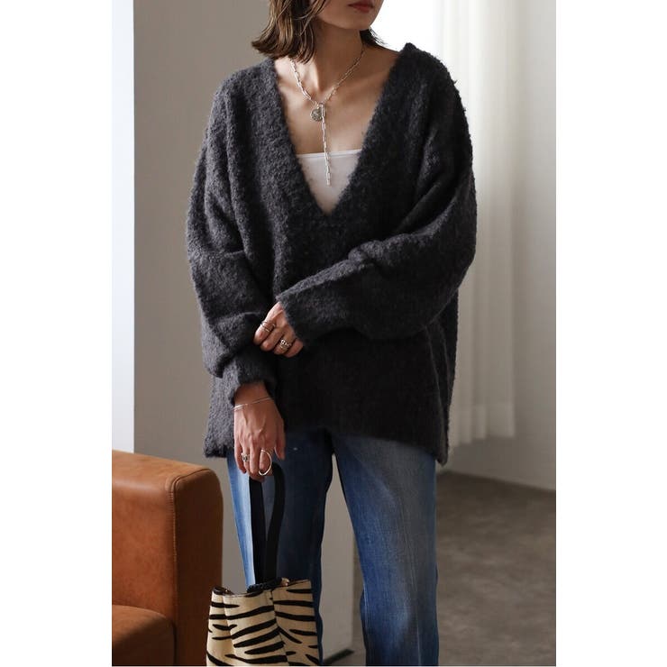 CHARCOAL-GRAY | ブークレディープVネックニット 88-003888 | BONJOUR SAGAN