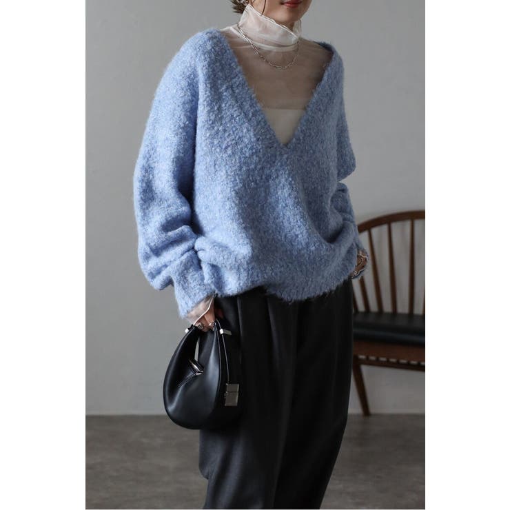 LIGHT-BLUE | ブークレディープVネックニット 88-003888 | BONJOUR SAGAN