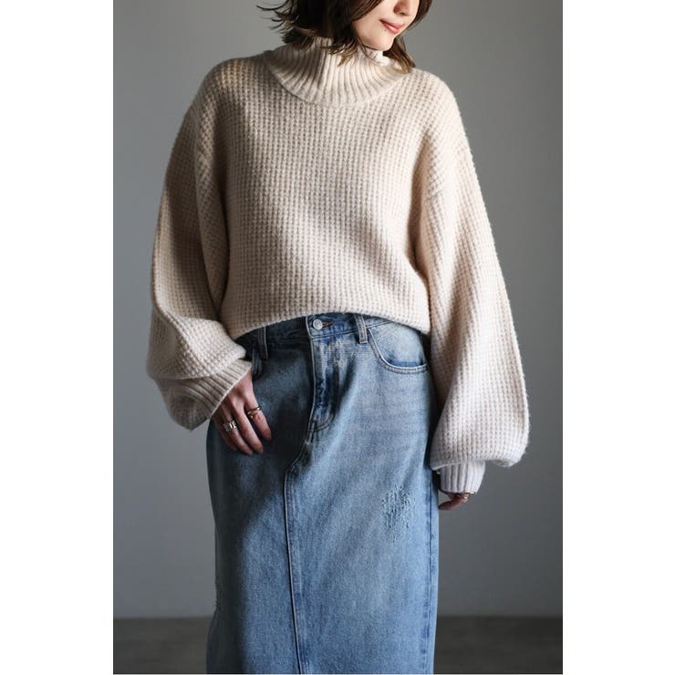 OATMEAL | ボトルネックワッフルニット 88-003905 | BONJOUR SAGAN