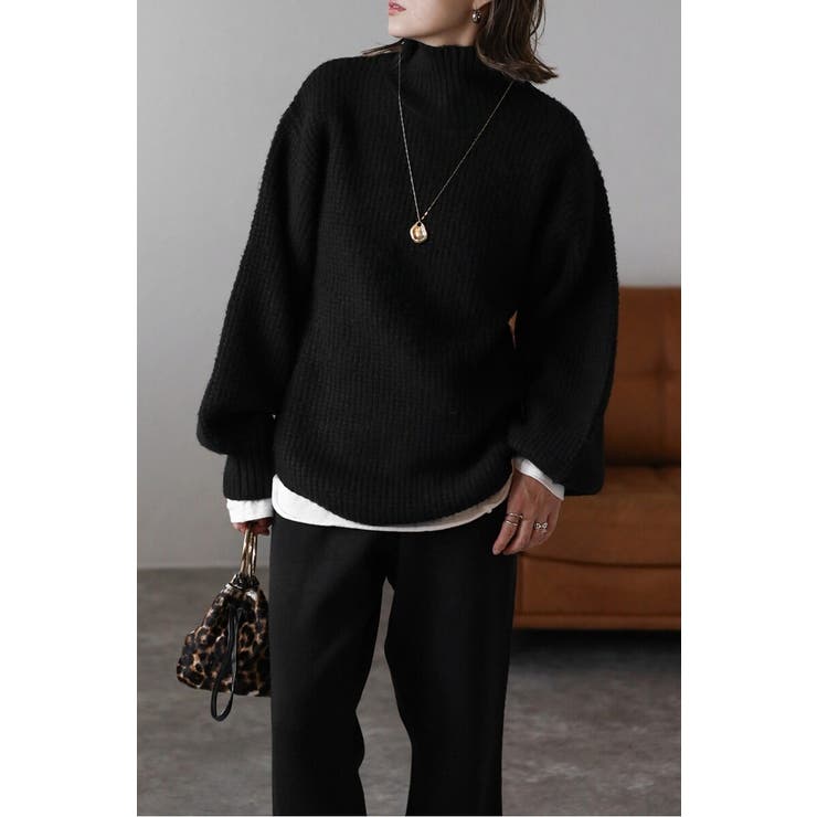 BLACK | ボトルネックワッフルニット 88-003905 | BONJOUR SAGAN