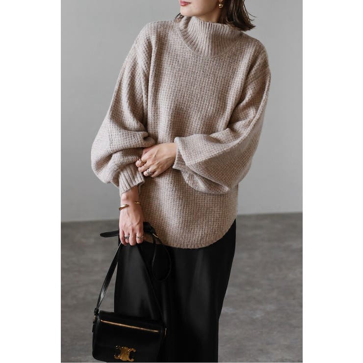 LIGHT-COCOA | ボトルネックワッフルニット 88-003905 | BONJOUR SAGAN