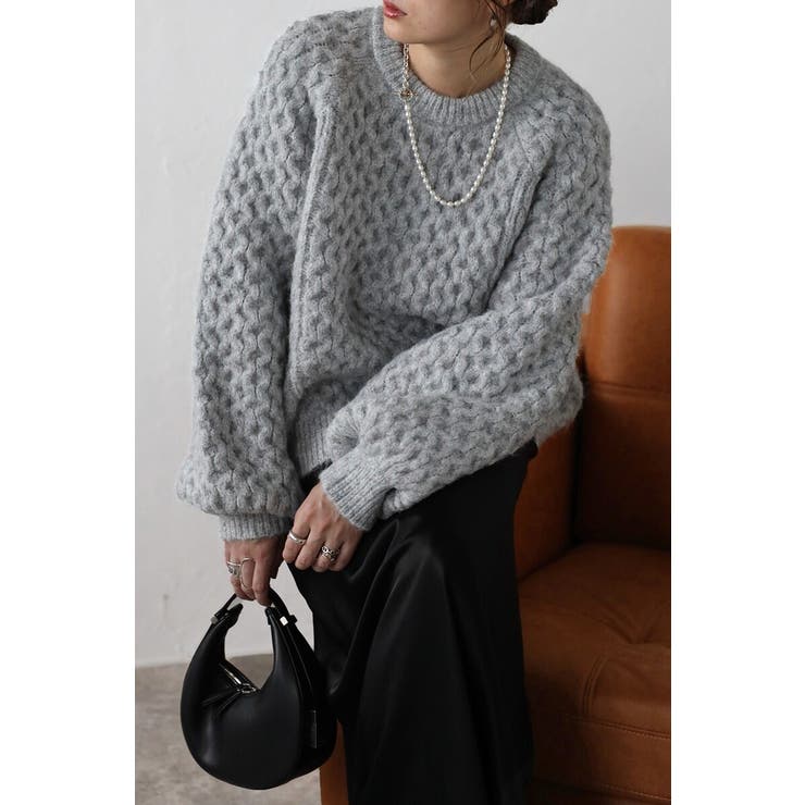 LIGHT-GRAY | ハニカムミックスボリュームニット 88-003925 | BONJOUR SAGAN