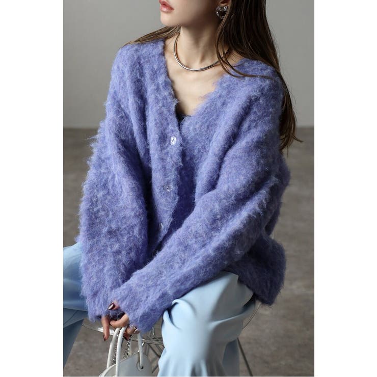 BLUE-LAVENDER | アルパカタッチVネックカーディガン 88-003946 | BONJOUR SAGAN