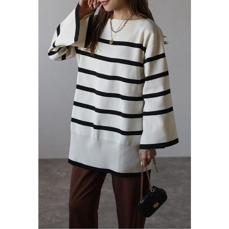 スリットスリーブボートネックボーダーニット | BONJOUR SAGAN | 詳細画像2 