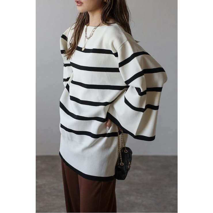 スリットスリーブボートネックボーダーニット | BONJOUR SAGAN | 詳細画像3 