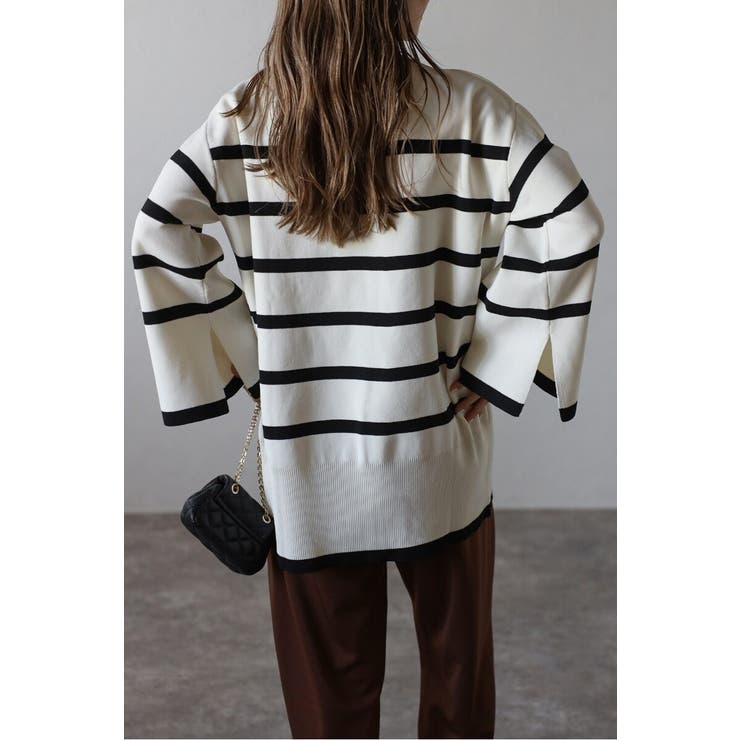 スリットスリーブボートネックボーダーニット | BONJOUR SAGAN | 詳細画像4 