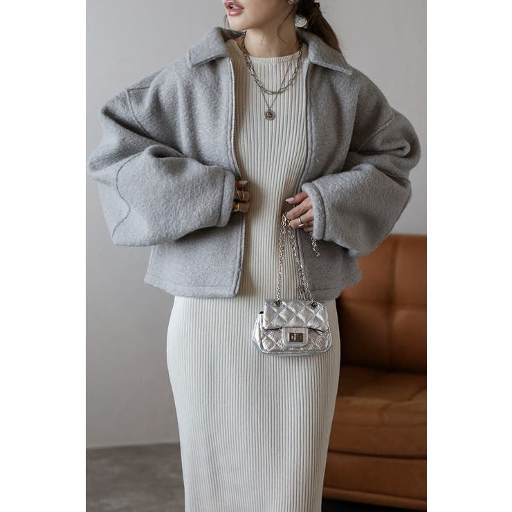 LIGHT-GRAY | ブークレステンカラーWジップブルゾン 88-003964 | BONJOUR SAGAN