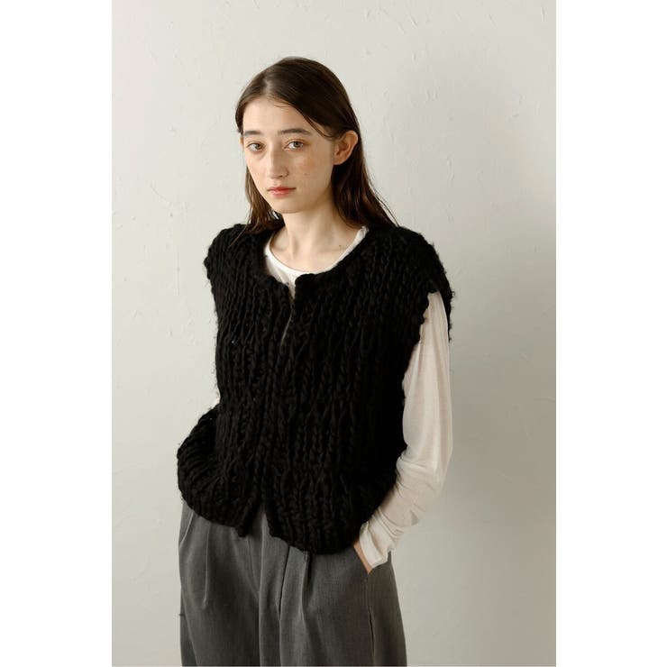 BLACK | hand knit vest / ハンドニットベスト 88-004012 | BONJOUR SAGAN
