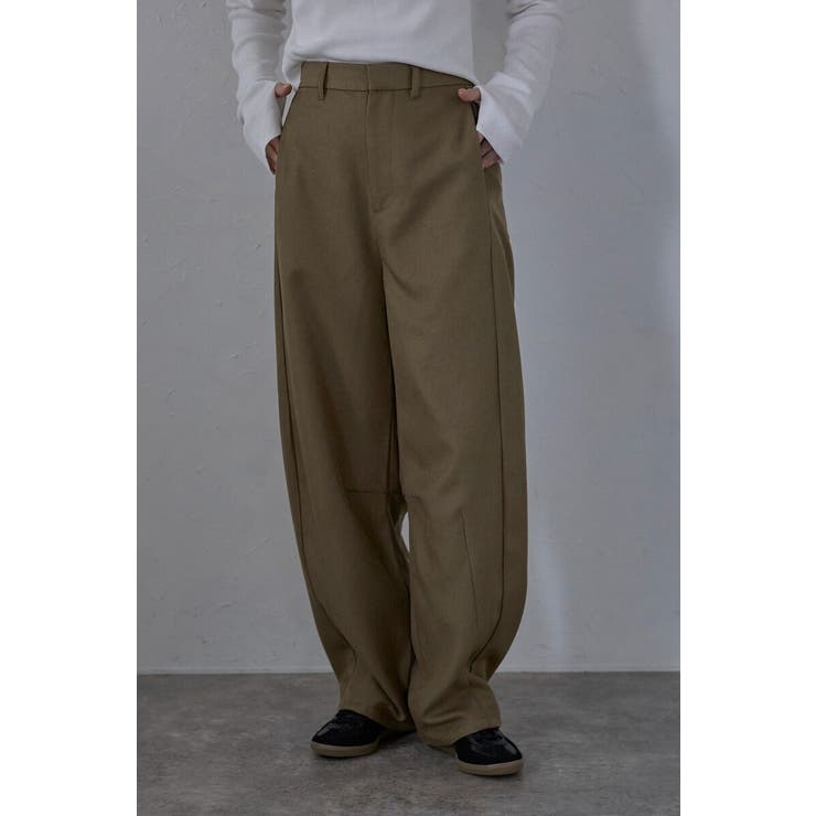 KHAKI-BROWN | twill curved pants | BONJOUR SAGAN