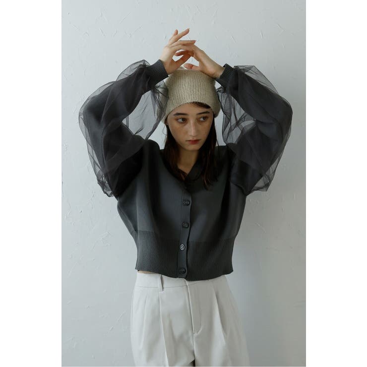 GRAY | tulle sleeve cropped | BONJOUR SAGAN