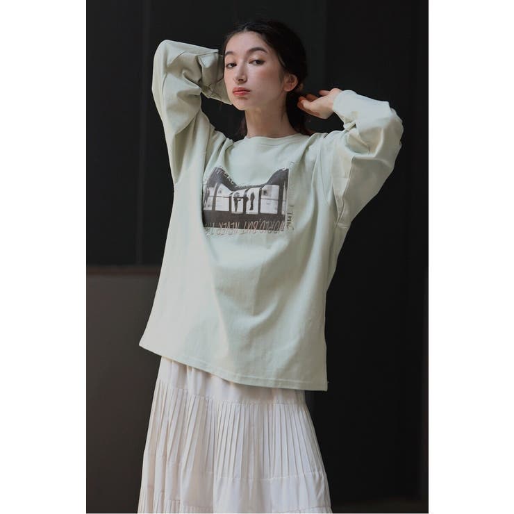 LIGHT-GREEN | オーバーサイズフォト箔ロゴロンT 88-004086 | BONJOUR SAGAN